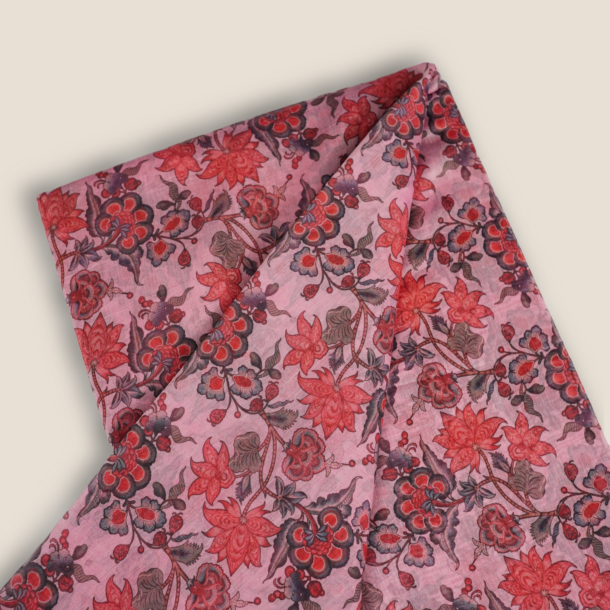 Pure Malai Chanderi Mughal Printed Fabric