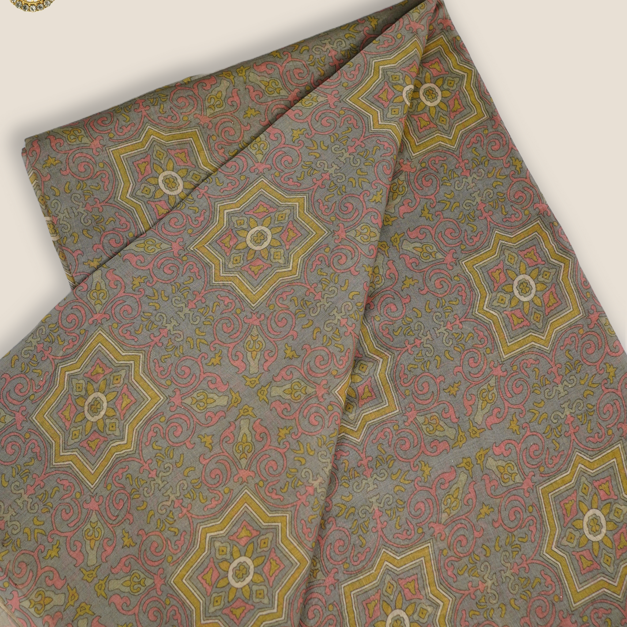 Pure Malai Chanderi Mughal Printed Fabric