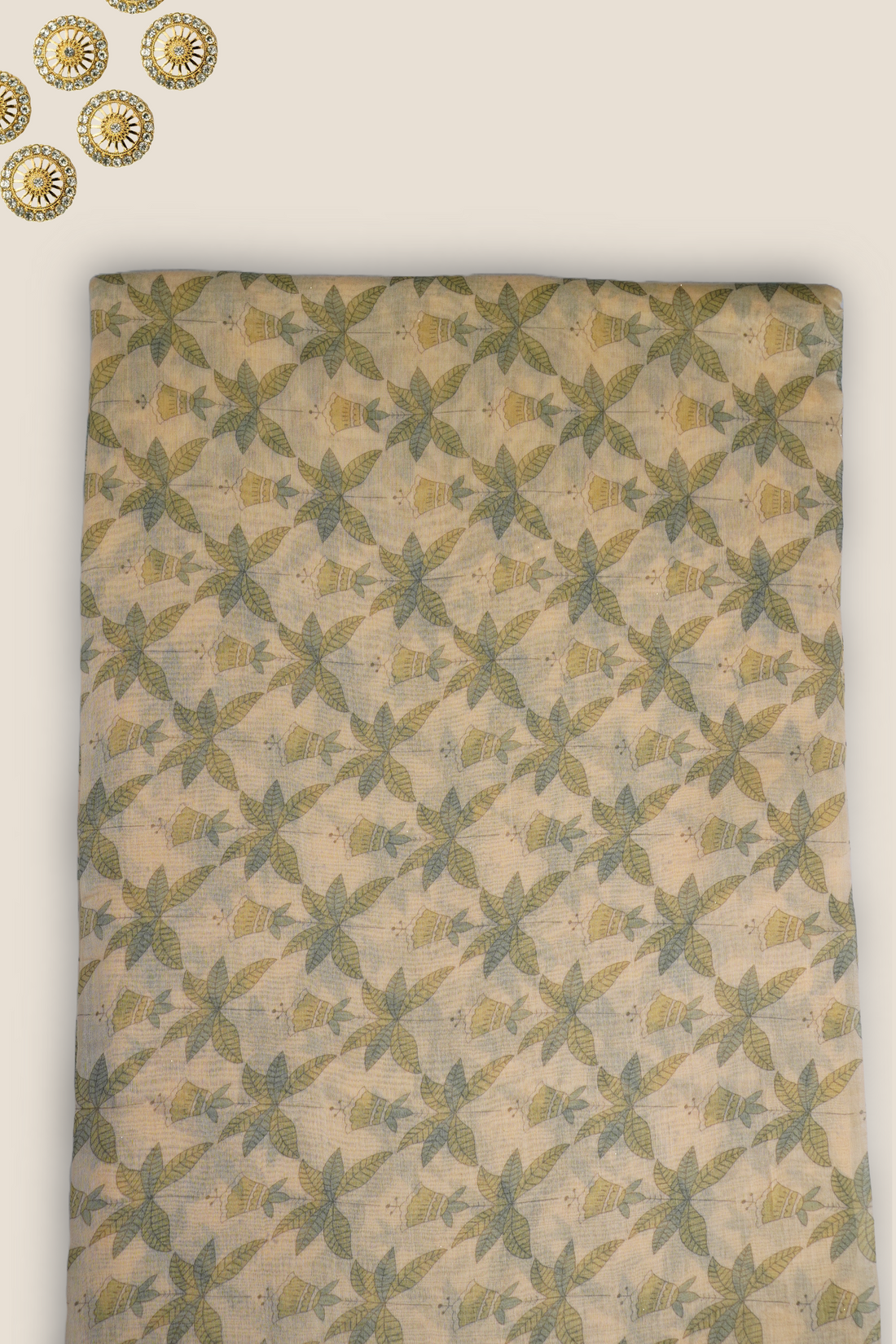 Pure Malai Chanderi Mughal Printed Fabric