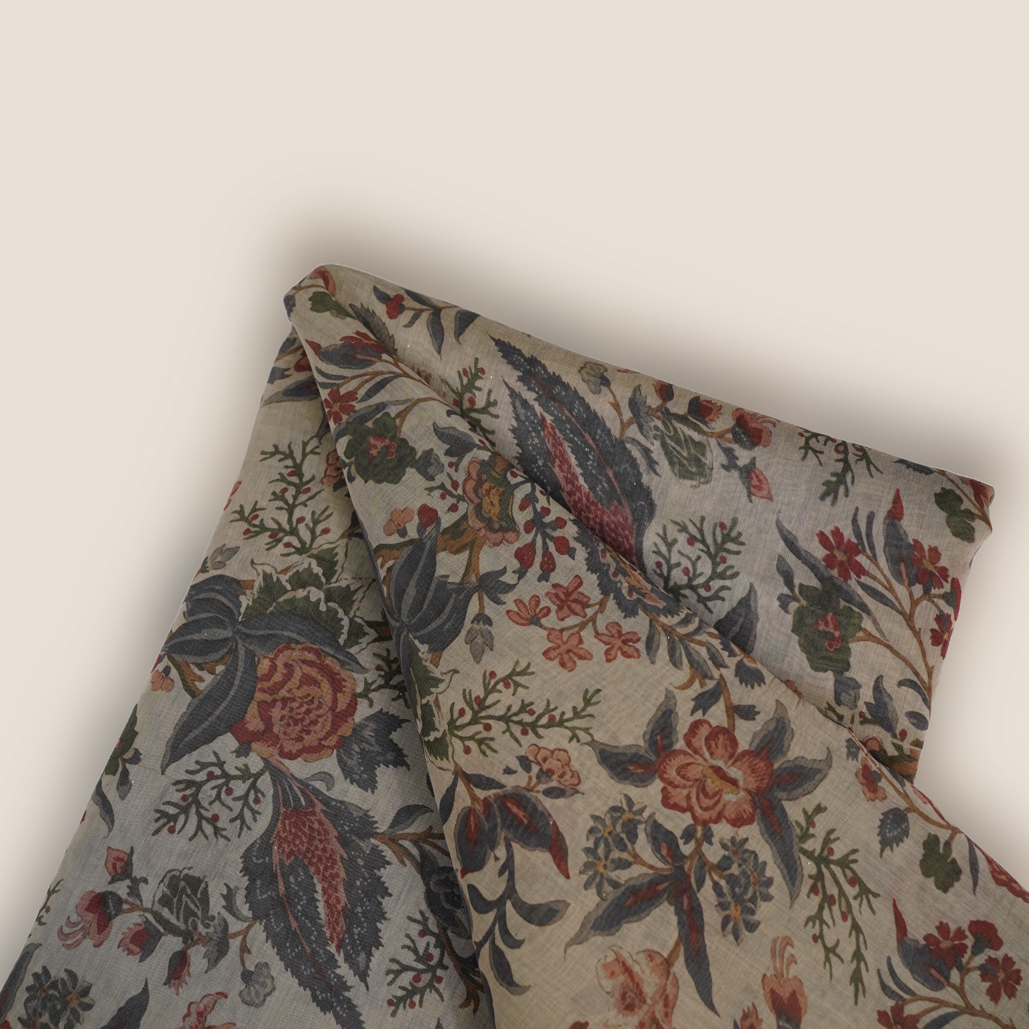 Pure Malai Chanderi Mughal Printed Fabric
