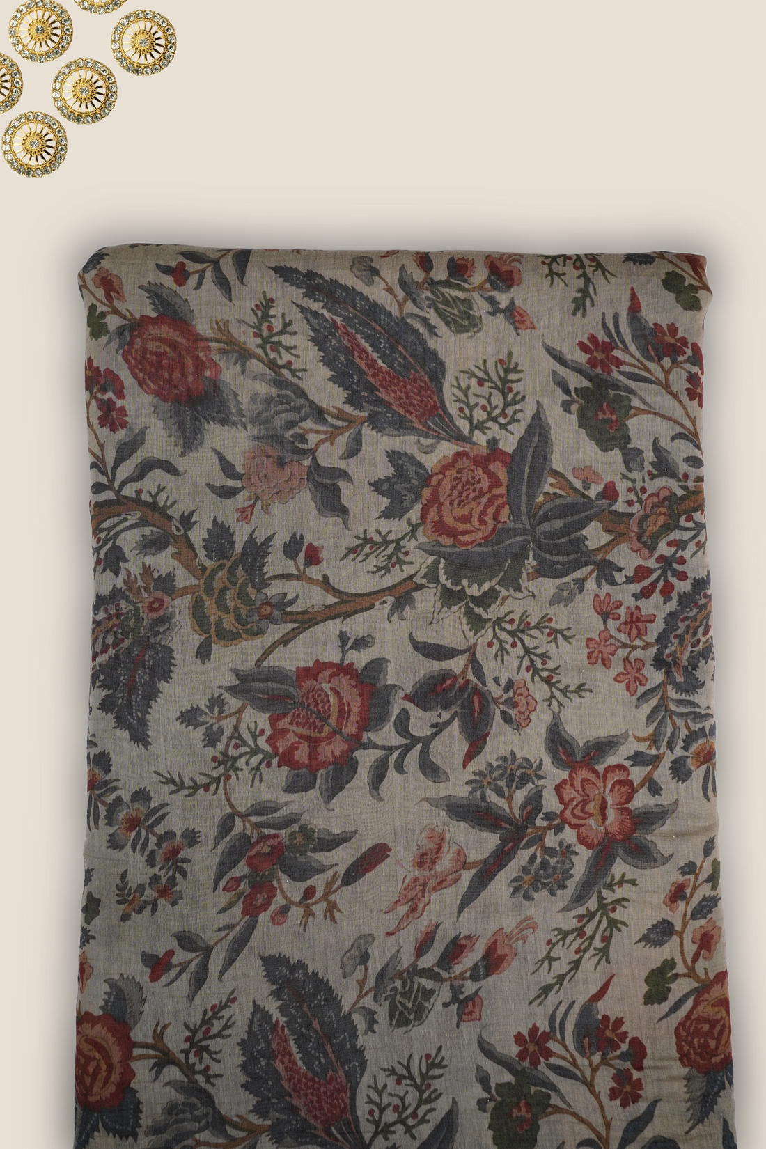 Pure Malai Chanderi Mughal Printed Fabric