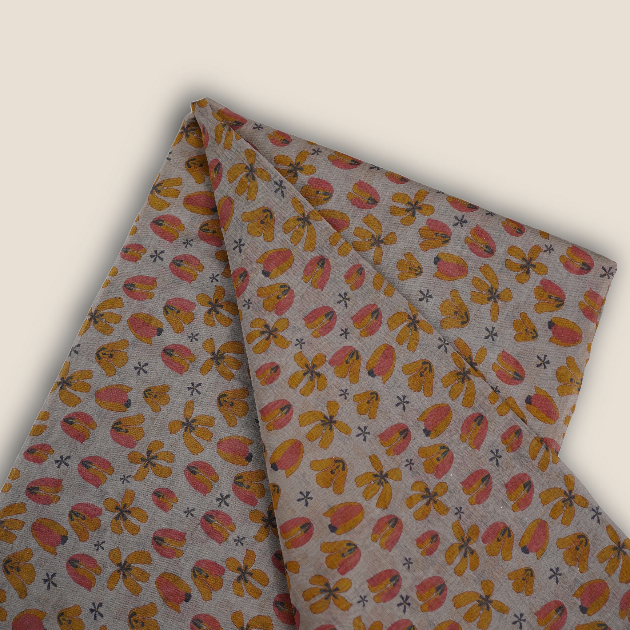 Pure Malai Chanderi Mughal Printed Fabric
