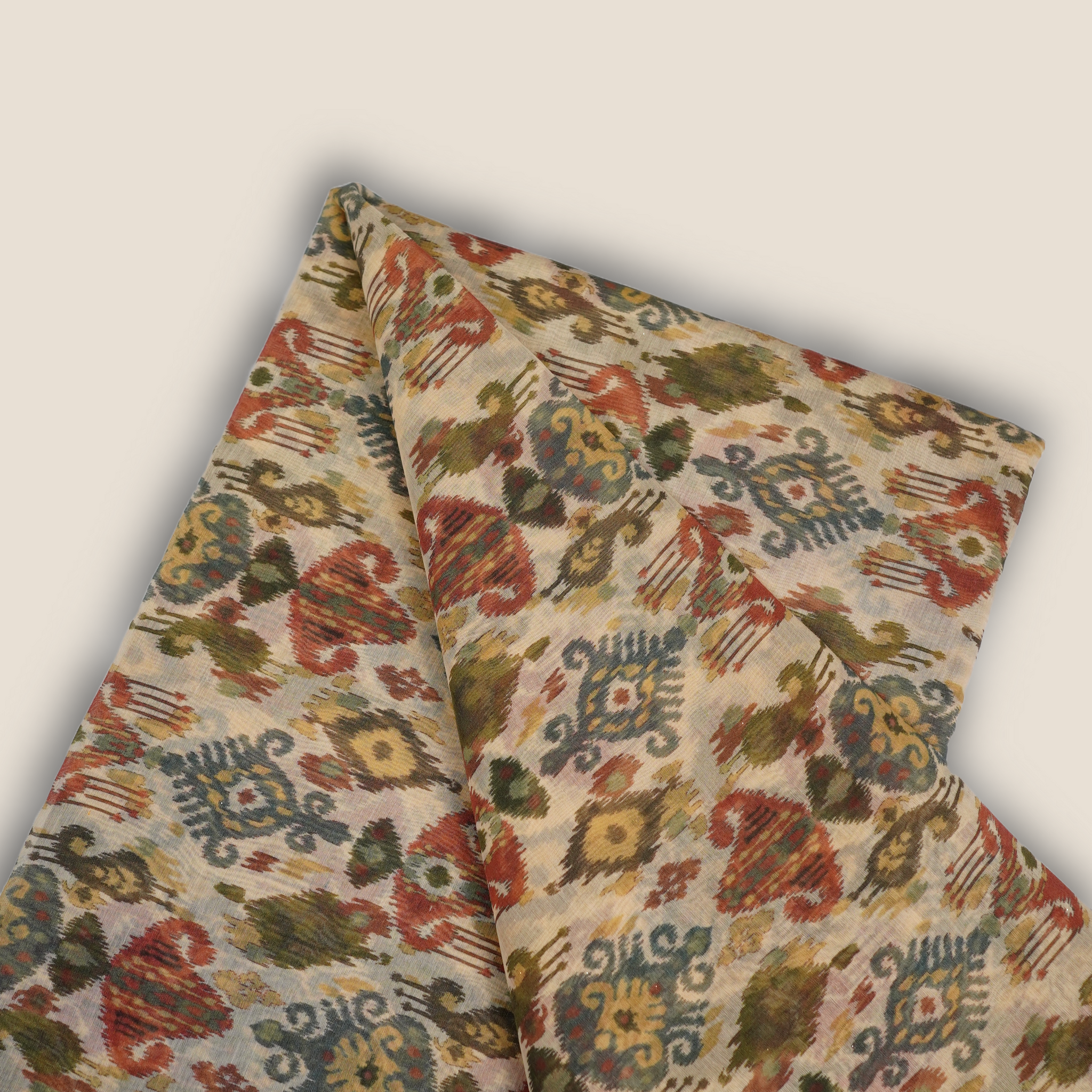 Pure Malai Chanderi Mughal Printed Fabric