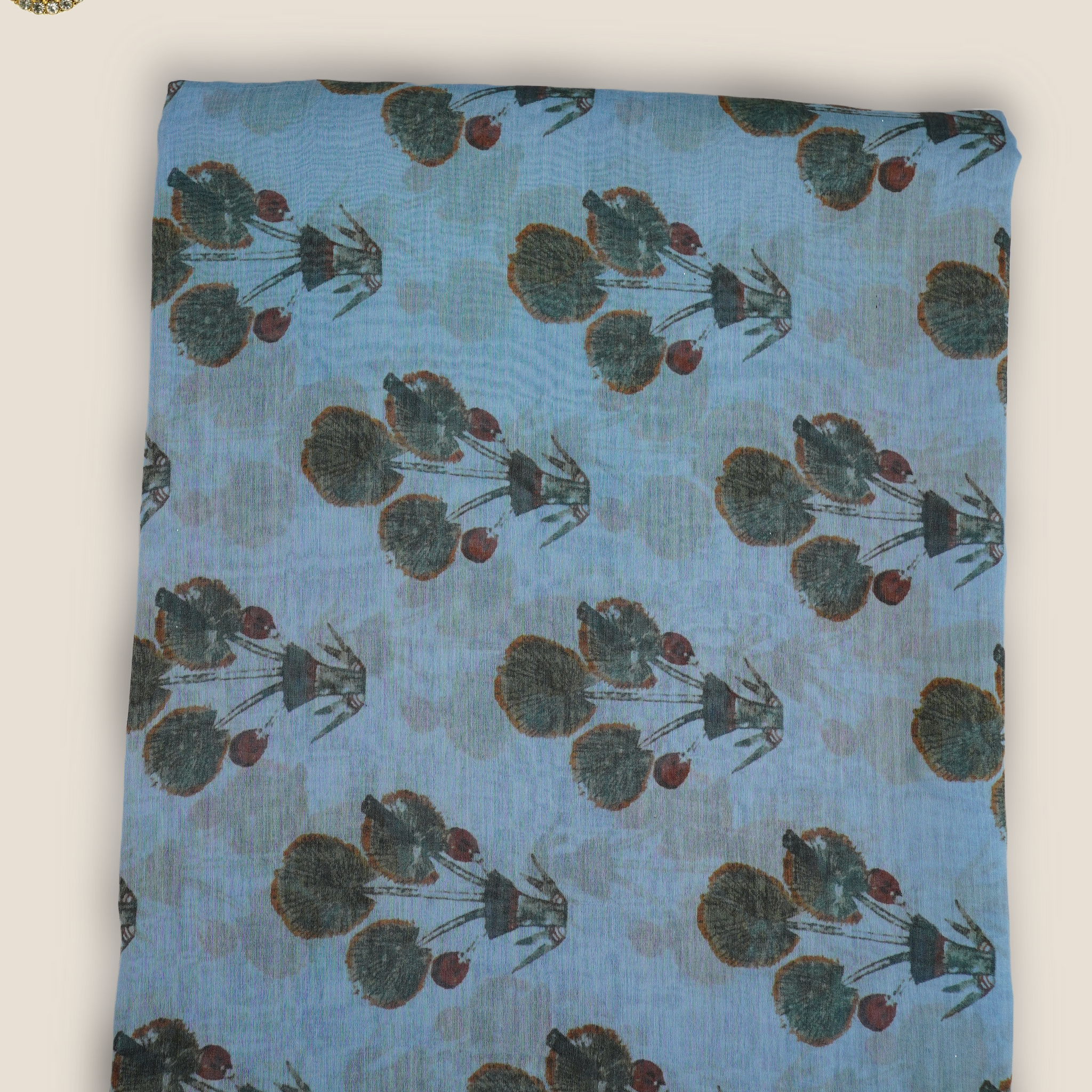 Pure Malai Chanderi Mughal Printed Fabric
