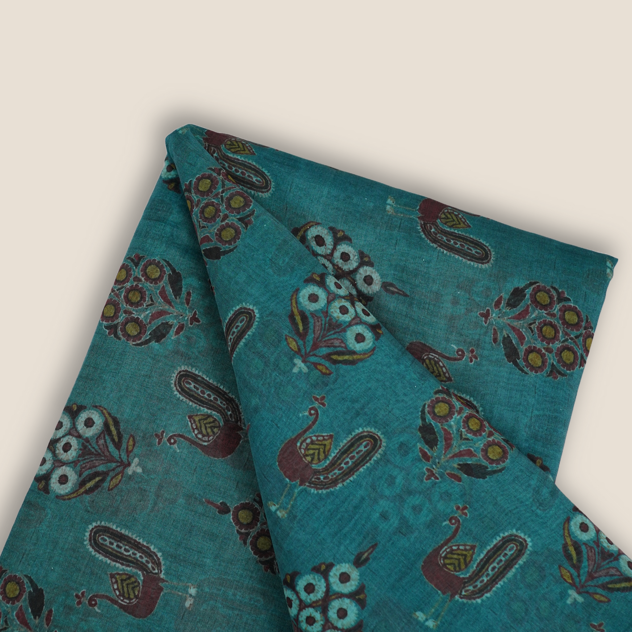 Pure Malai Chanderi Mughal Printed Fabric