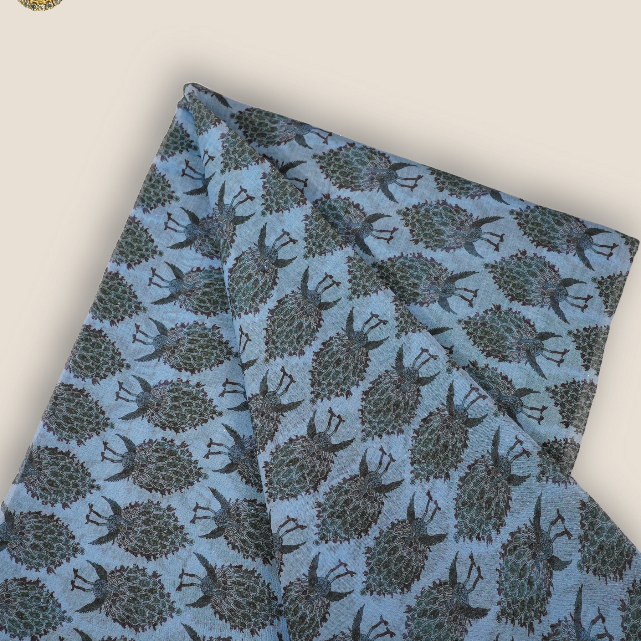 Pure Malai Chanderi Mughal Printed Fabric
