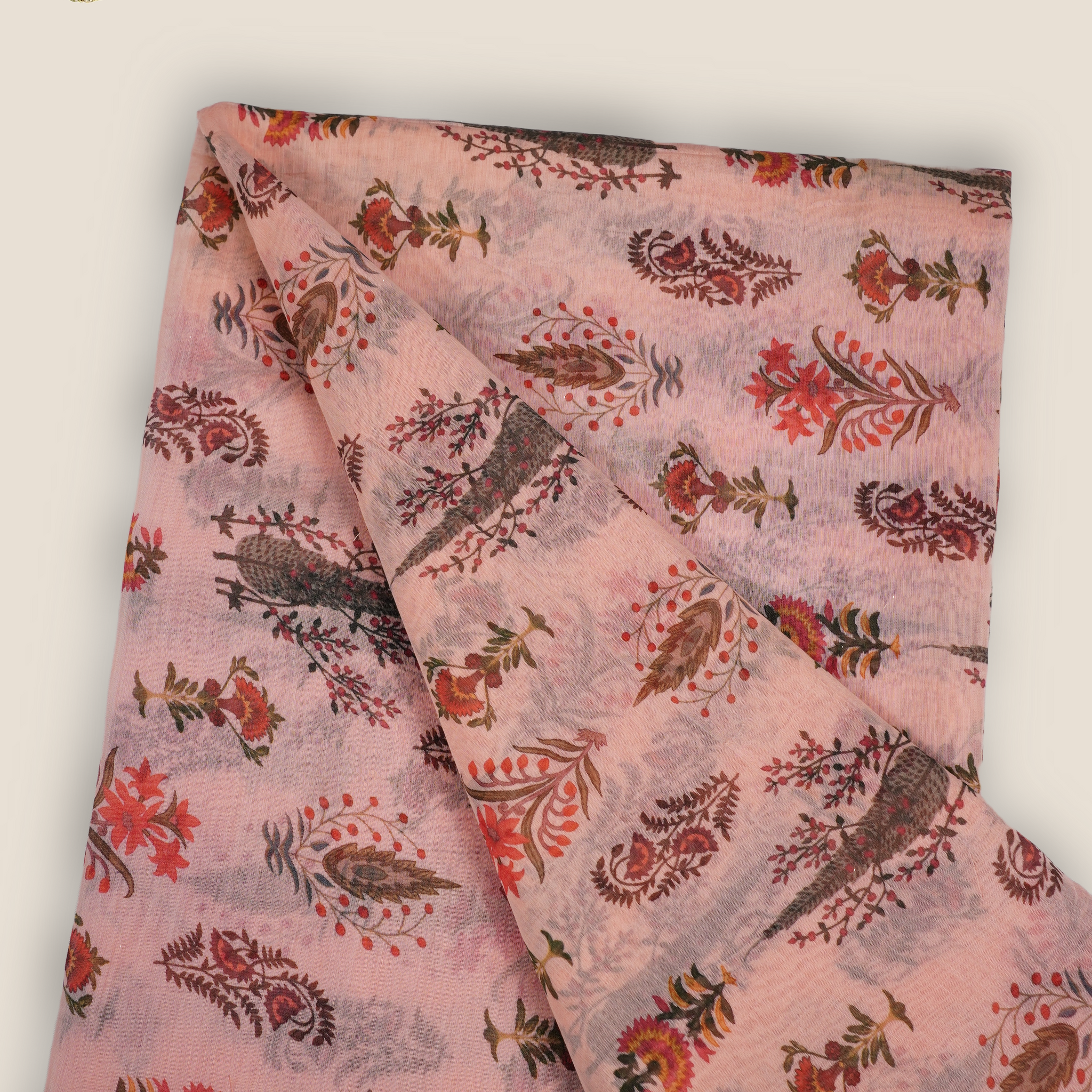 Pure Malai Chanderi Mughal Printed Fabric