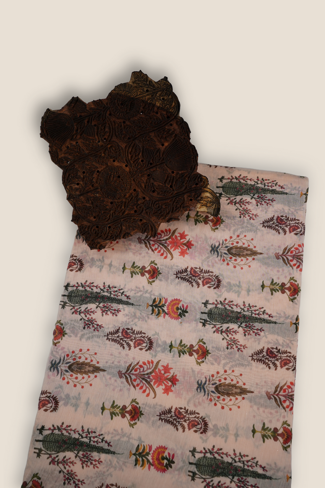Pure Malai Chanderi Mughal Printed Fabric