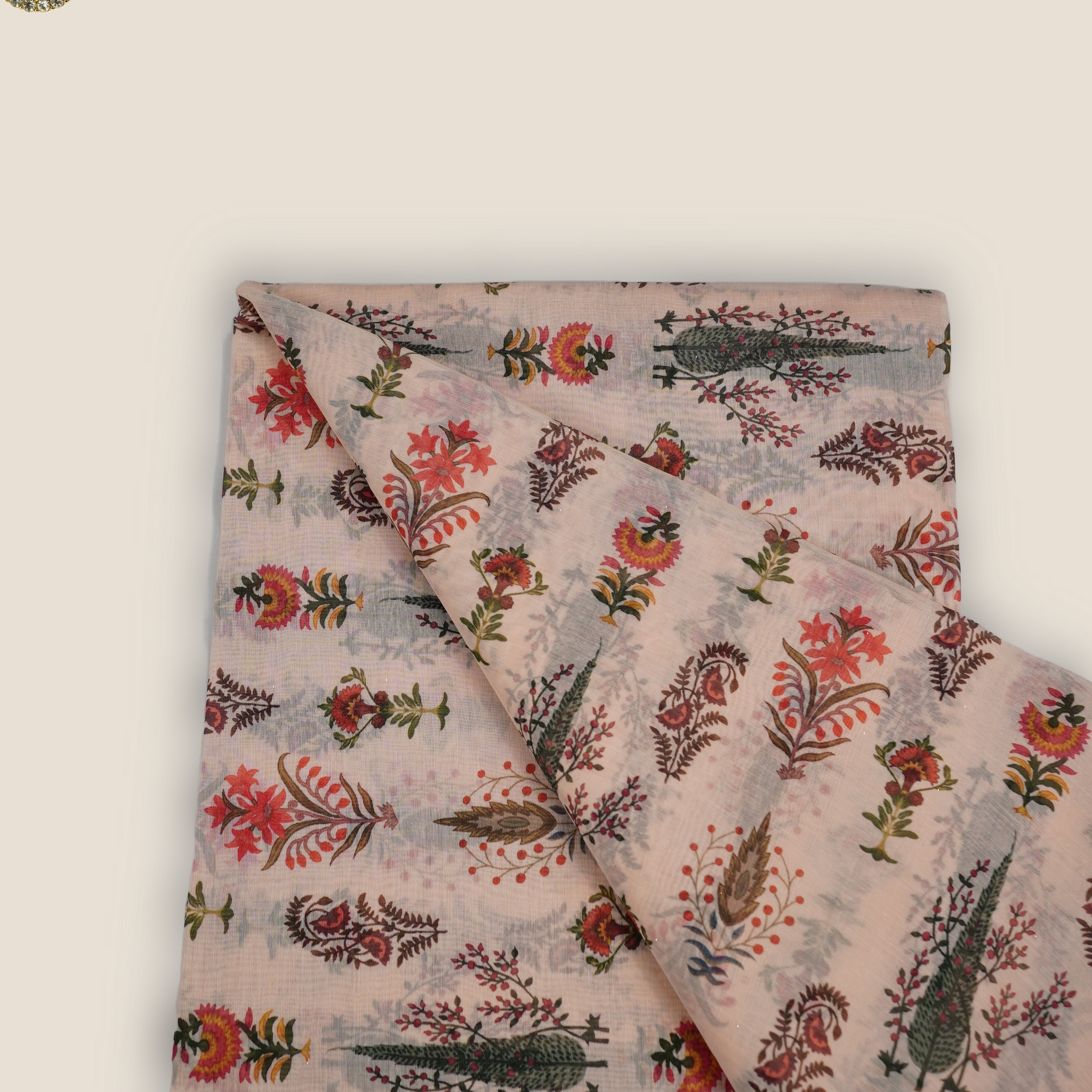 Pure Malai Chanderi Mughal Printed Fabric